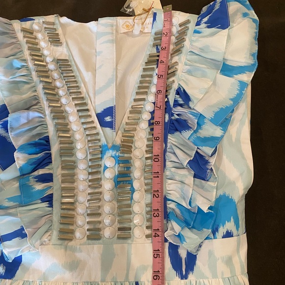 NWT Sheridan French Stacey Maxi Dress Tulip Ikat Beaded Metallic Blue Medium - Picture 8 of 16